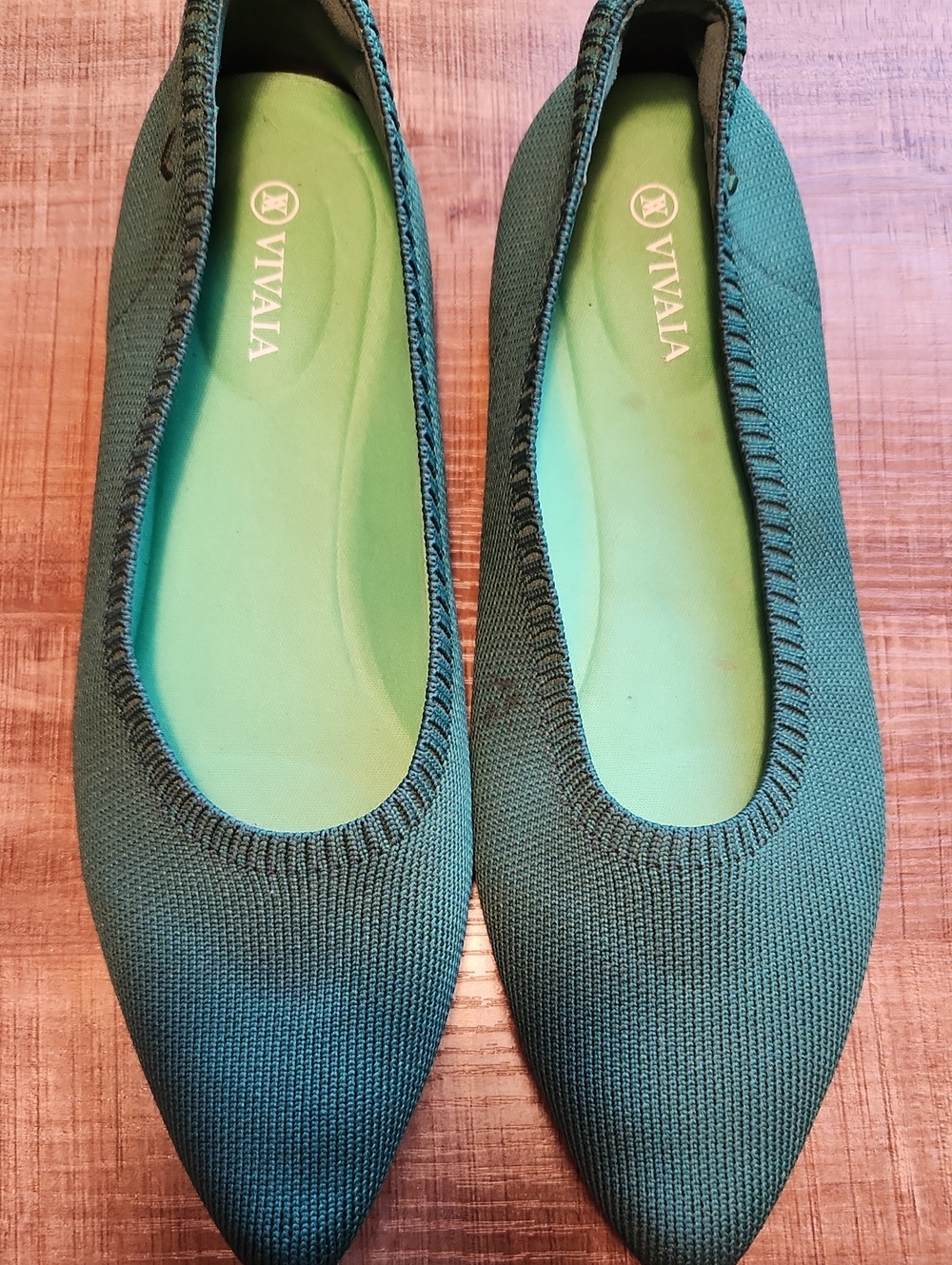 Vivaia Teal Knit Pointed-Toe Ballet Flats